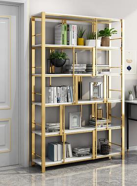 北欧不锈钢轻奢书架书房办公室落地置物架酒店客厅钛金隔断展示柜