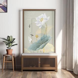 屏风隔断客厅简约现代进门玄关布艺遮挡入户实木换鞋 新中式 柜凳子
