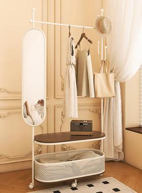 轻奢旋转穿衣镜衣帽架带镜子一体落地家用入户全身镜挂衣架试衣镜