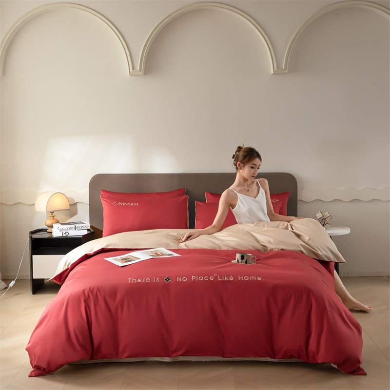 全棉四件套床上用品新婚被套刺绣婚庆床单红色喜庆结婚喜被罩