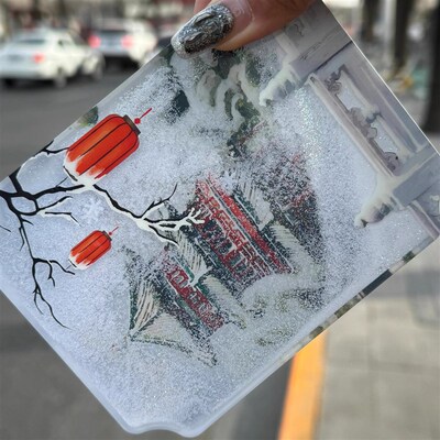 北京文创什刹海冬季飘雪流沙磁吸冰箱贴高级感纪念品城市限定磁贴