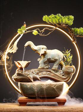 新中式陶瓷流水生财循环喷泉摆件办公室客厅桌面鱼缸软装开 业礼