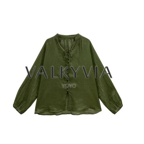 【Valkyvia/悠悠奢品】海藻绿~高级轻奢100%苎麻灯笼防晒衬衫