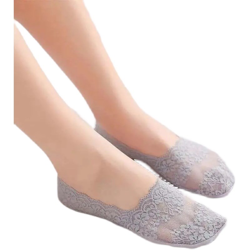 Z11 5双装蕾丝船袜女花边短袜夏薄款棉底袜韩版硅胶隐形防滑袜