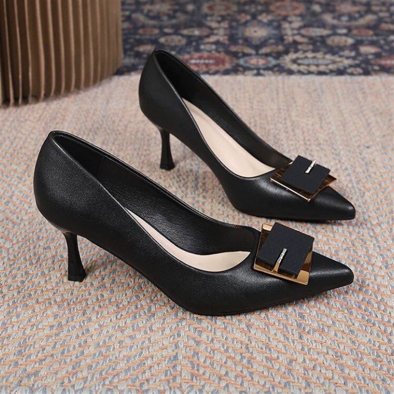 法式小众高级感单鞋女2024春秋新款细跟尖头工作鞋方扣气质高跟鞋,女鞋,浅口单鞋,淘宝优惠券,粉丝福利购,淘宝优惠卷