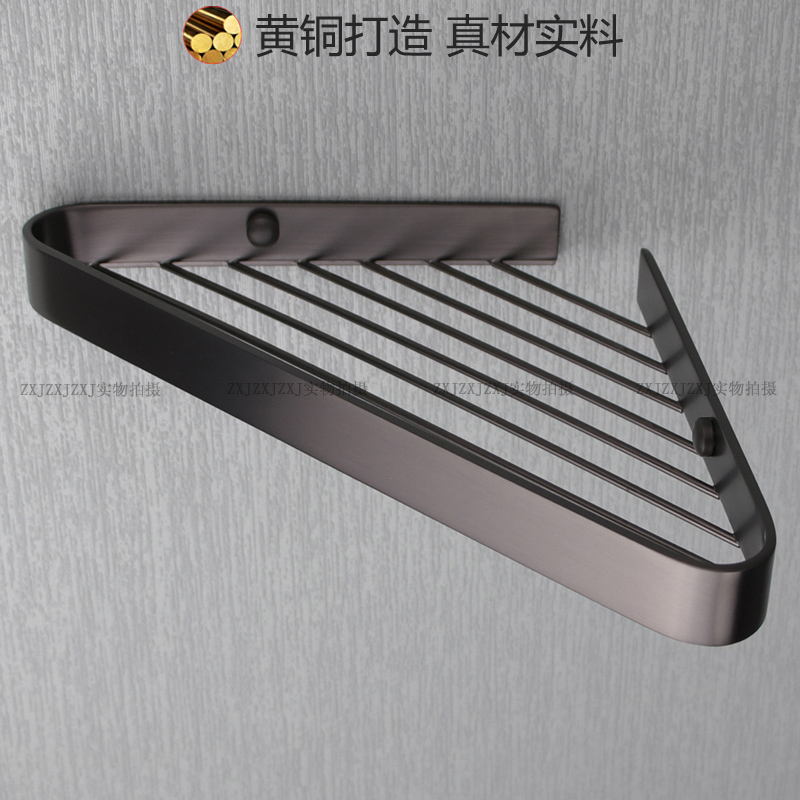 枪灰浴室三角架 大容量壁龛置物架304不锈钢 卫生间全铜三角篮