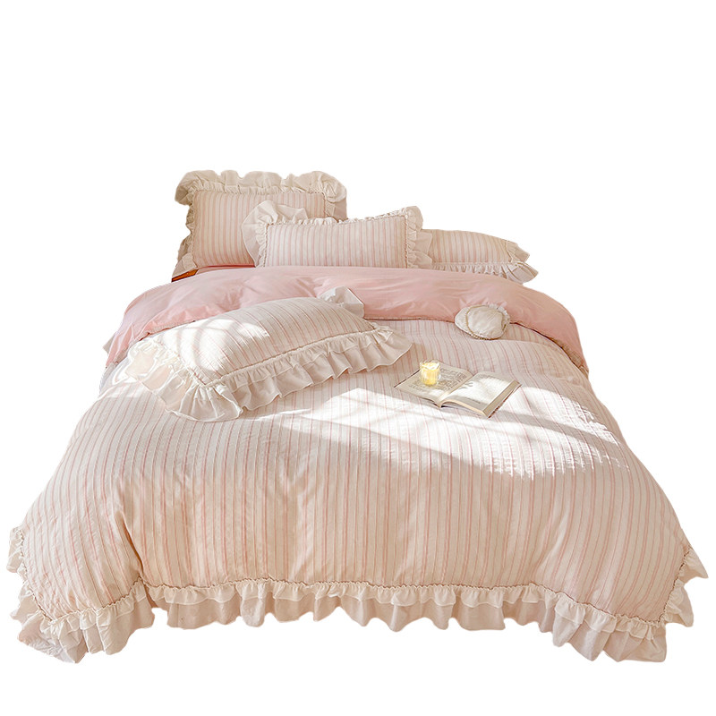 奶油味仙女少女心四件套全棉纯棉水洗棉床单韩式荷叶花边床上用品