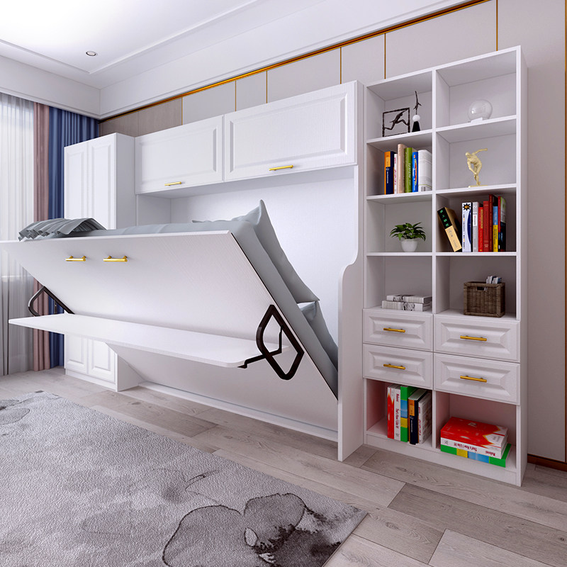 现代简约多功能书桌书柜一体床隐形床顶柜衣柜小户型者叠床可定制,住宅家具,衣柜床,淘宝优惠券,粉丝福利购,淘宝优惠卷