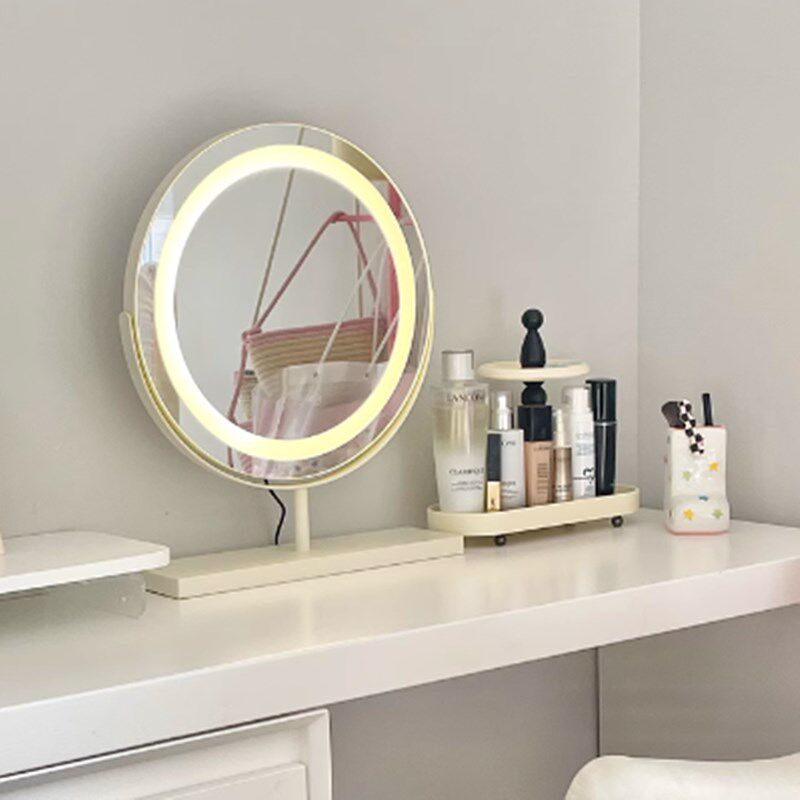 led高级感化妆镜带灯q台式桌面充电镜子宿舍网红卧室大号家用学生