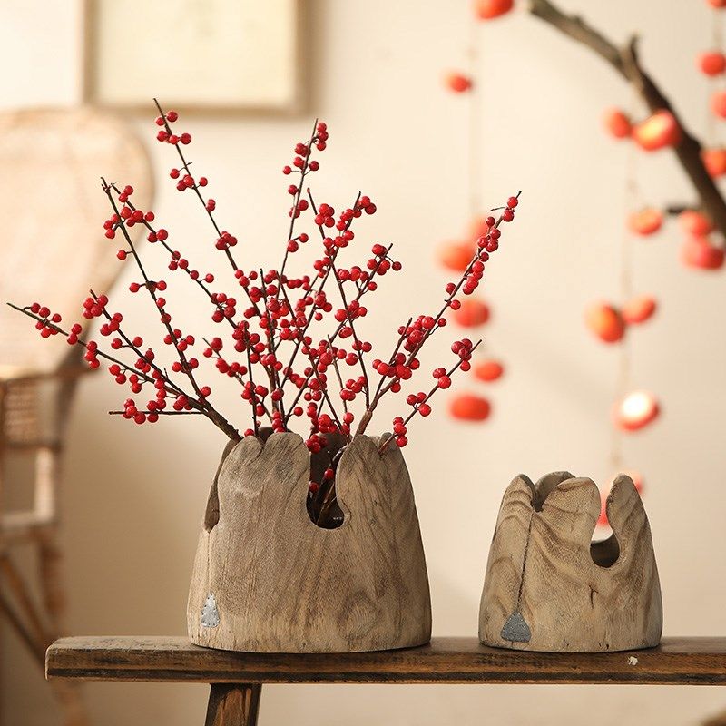 侘寂风实木山形花瓶泡桐木手工打磨做旧民宿客厅餐桌插花花器摆件,家居饰品,花瓶,淘宝优惠券,粉丝福利购,淘宝优惠卷