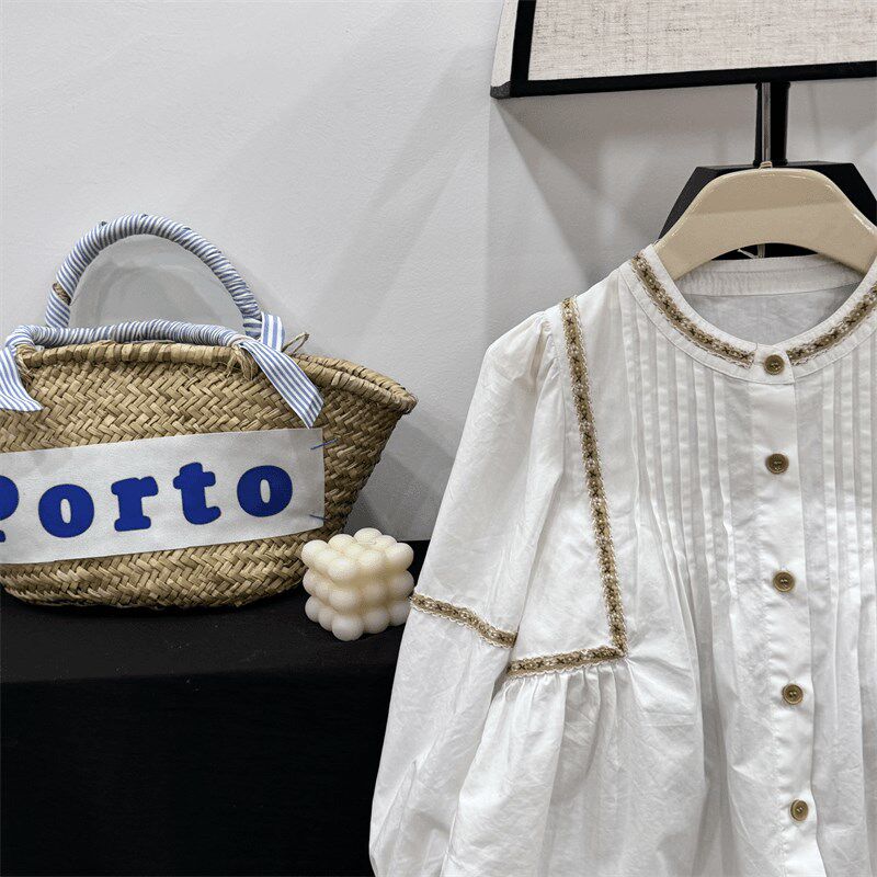 童装女童衬衫2024秋季新款儿童春秋装洋气娃娃衫白色衬衣牛仔裤