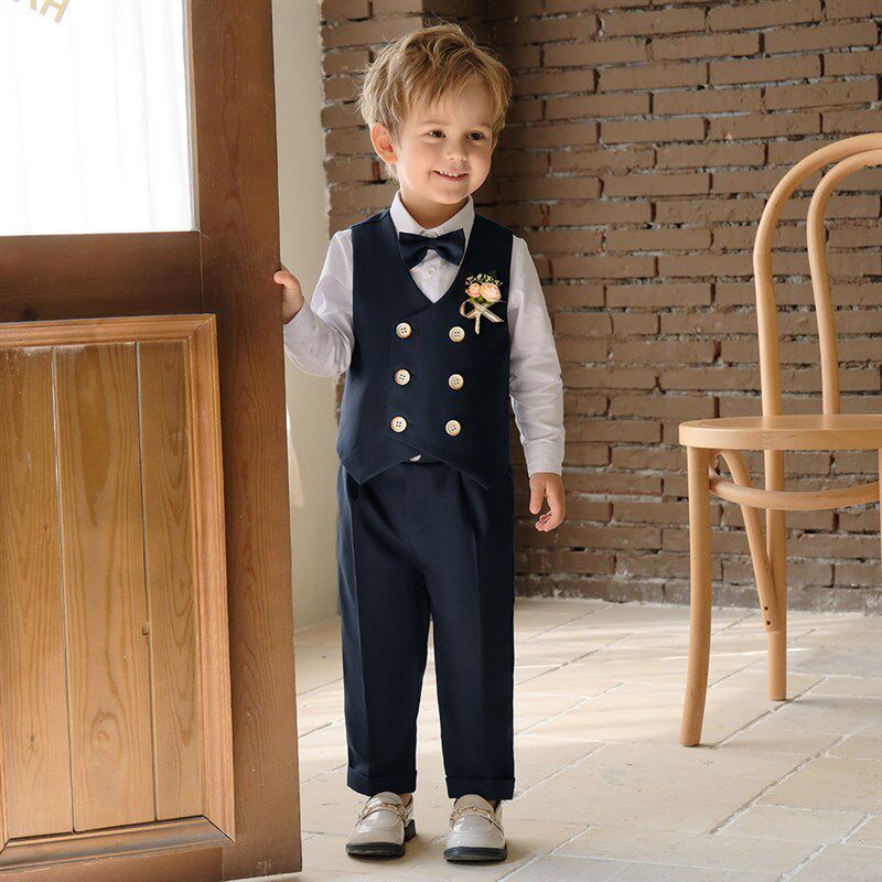 儿童西装套装男童六一钢琴演出生日花童婚礼小孩马甲西服表演服夏
