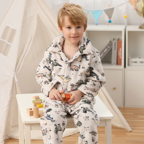 秋冬儿童加厚加密法兰绒睡衣套装男童珊瑚绒卡通宝宝双面绒家居服