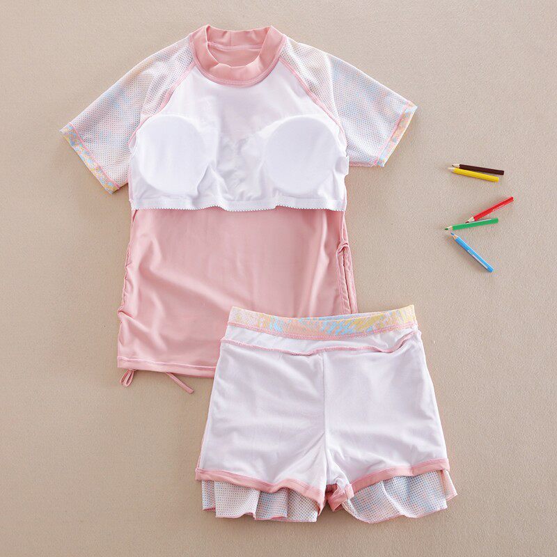 女中大童游泳衣分体12-15岁 宽松女童泳衣裙式学生平角裤女孩泳装