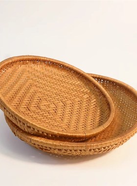 手工竹编制品烟熏圆形簸箕防虫馒头餐厅小吃水果盘干果零食竹篮子