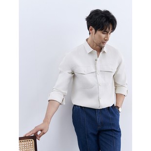 休闲格子长袖 2024秋季 男士 按扣咖色衬衫 衬衣抗皱 高级感双口袋工装