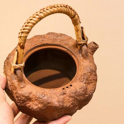 暖小瓷粗陶提梁壶侘寂风煮茶壶烧水壶提梁家用粗陶茶壶覆古