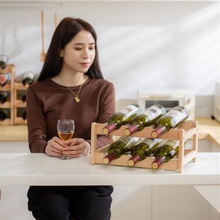 实木酒架葡萄酒木制摆放架北欧原木风轻奢小红酒格子红酒柜家用