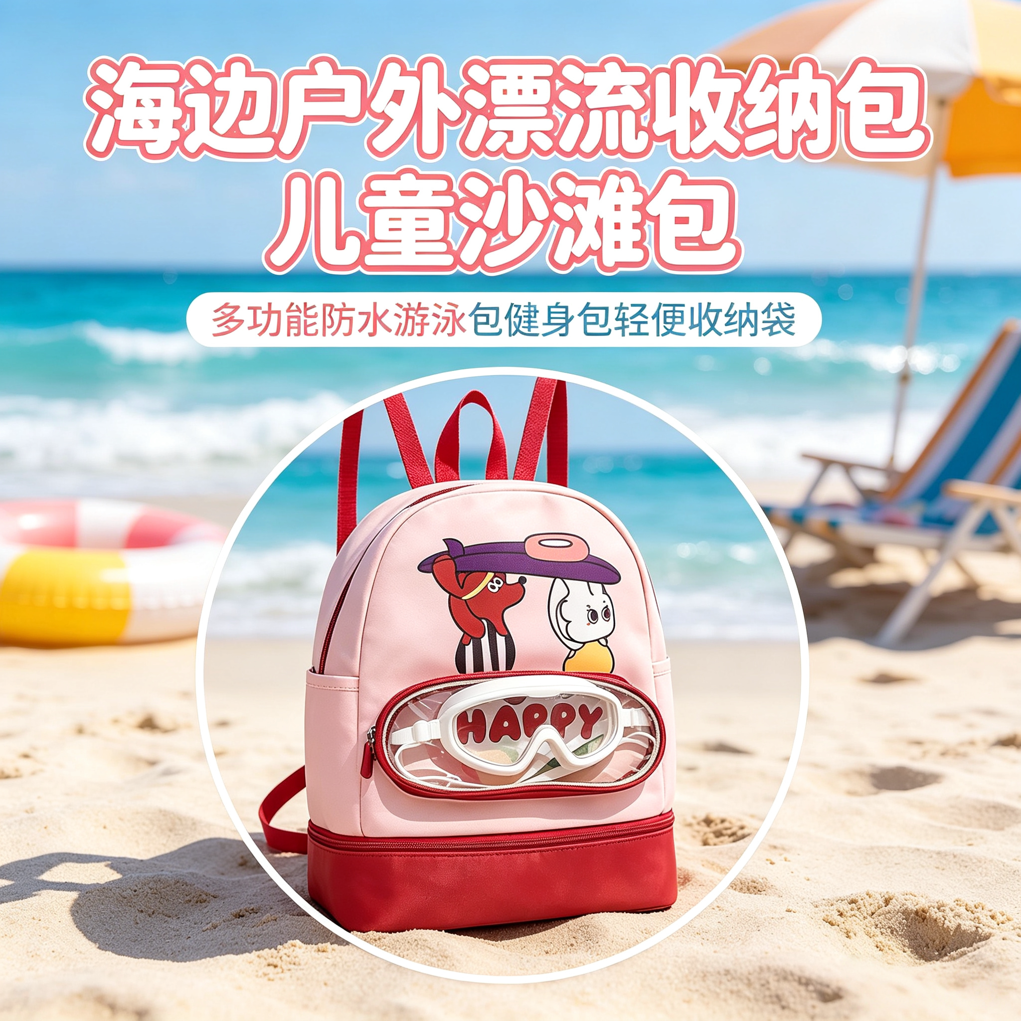 夏季幻彩防水包大容量可爱卡通背包干湿分离游泳包运动浴兜便携式