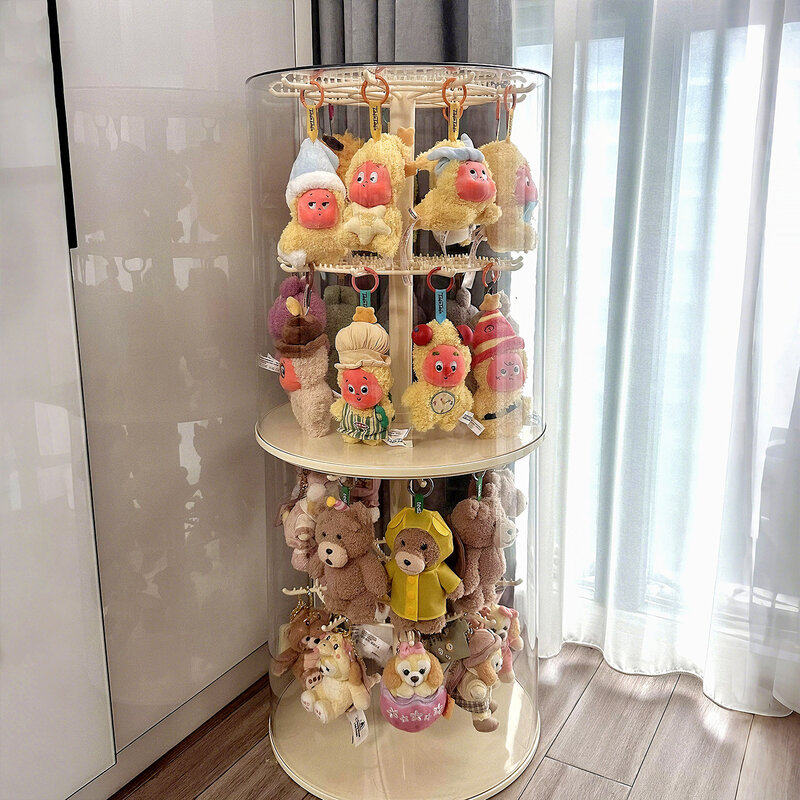 手办展示收纳盒透明奶油风桌面玩具整理盒labubu防尘亚克力乐高