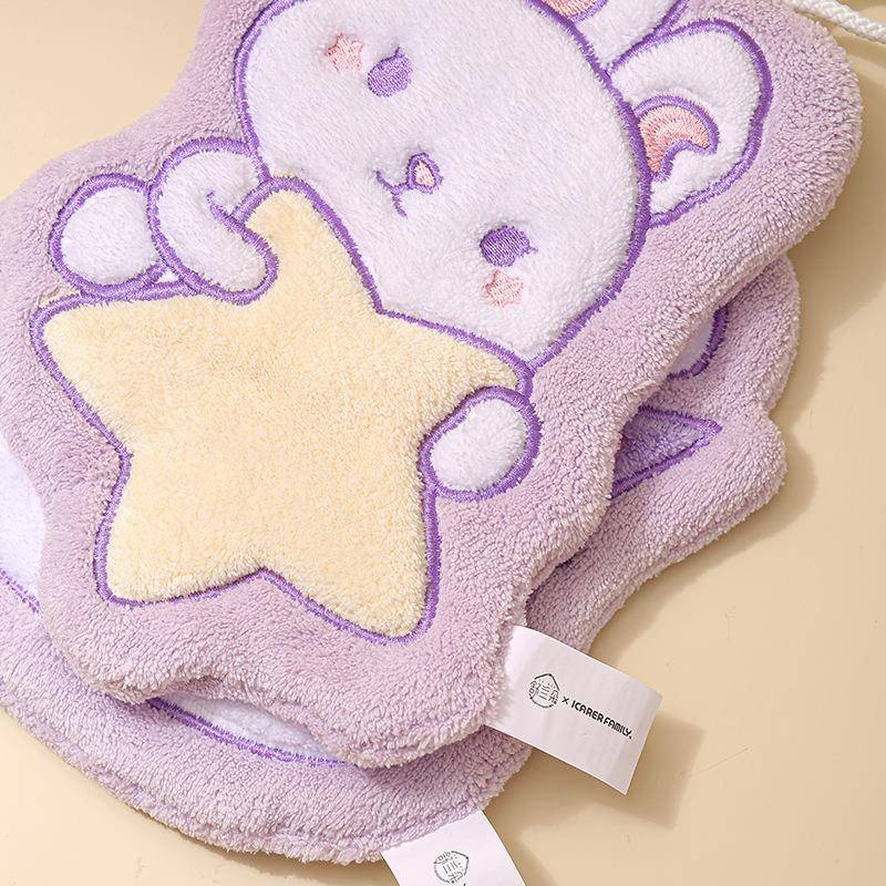 可挂式珊瑚绒萌兔造型擦手巾加厚卡通刺绣擦手布厨房吸水速干毛巾