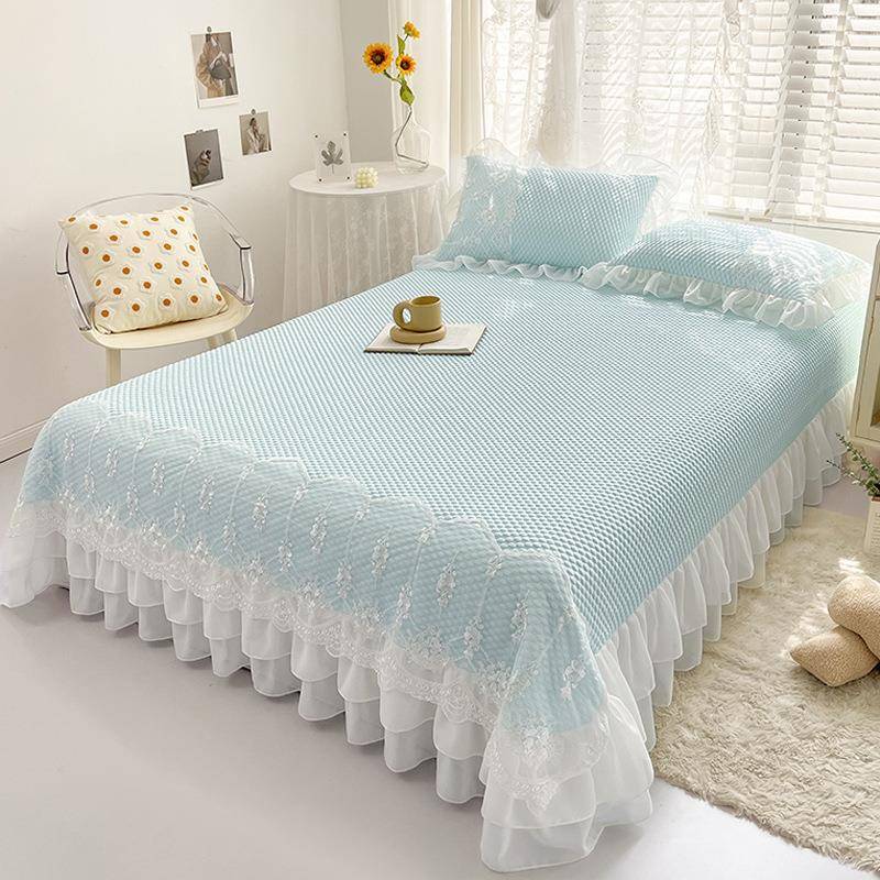 ZQ夏季韩式豆豆席冰丝凉席三件套可水机洗1.8m裙式床单款花边公主