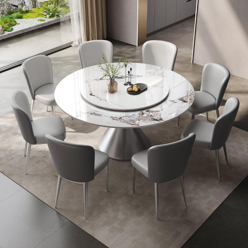 2I意式极简轻奢岩板餐桌椅组合家用小户型现代简约圆形超晶石吃饭