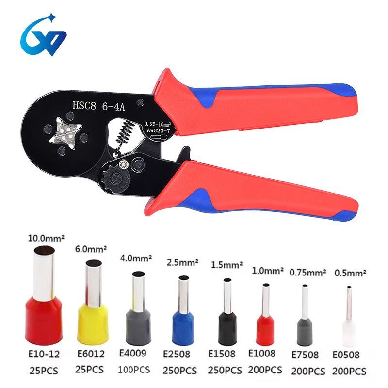红黑色0.25-10mm²欧式管型HSC8 6-4A端子压线钳配1200端子组合装