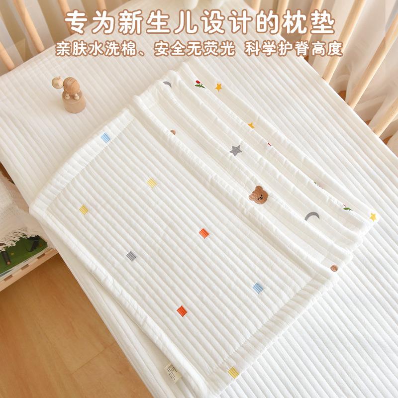 婴儿纯棉枕垫绗缝60支绗缝刺绣夹棉云片枕新生儿枕头防吐奶平枕