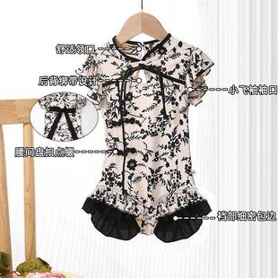 连体游泳衣可爱速干碎花国风女宝宝温泉泳装 新款 儿童泳衣女童夏季