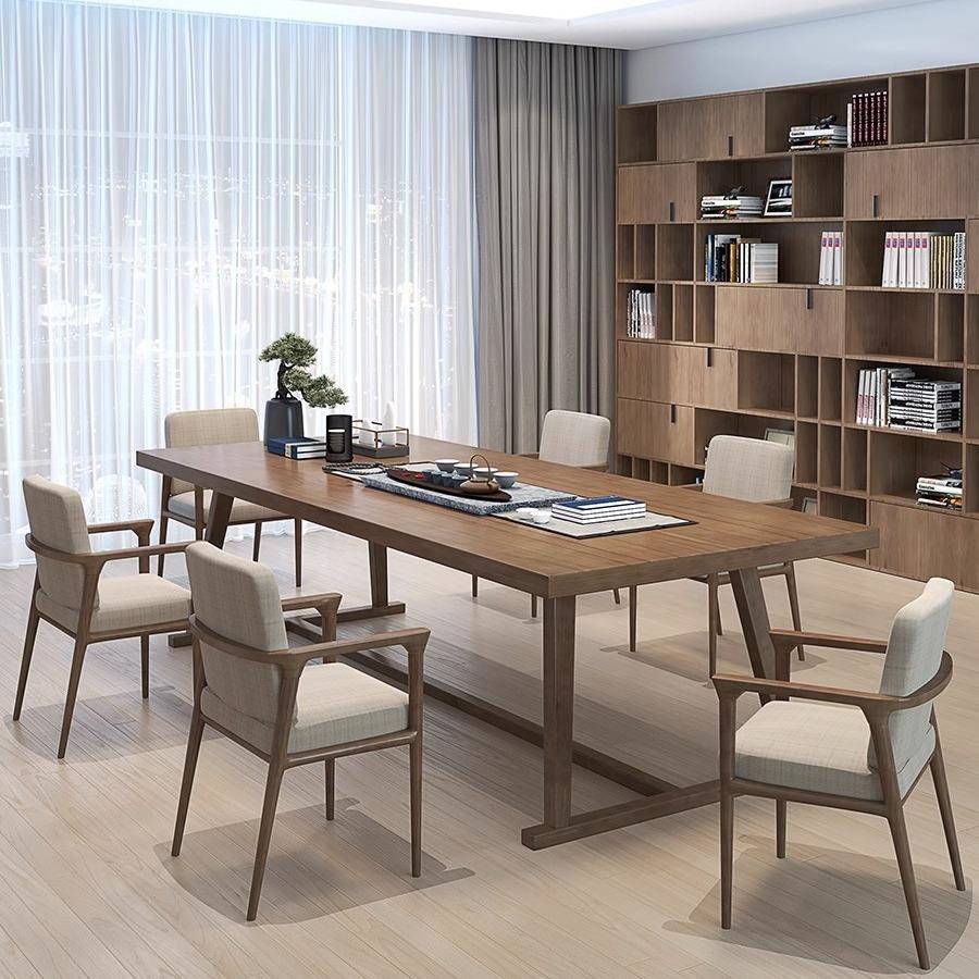 全实木会议桌长桌简约现代木工作台办公桌长条大桌子原木茶台两用