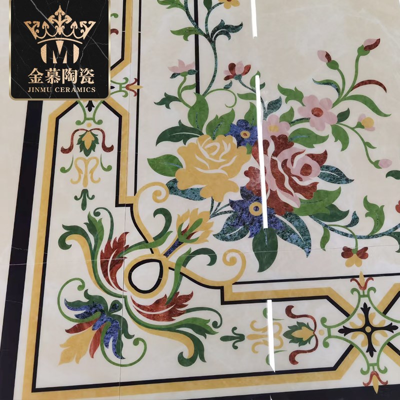 定制平面欧式玫瑰图案拼花砖酒店宴会大厅客餐厅拼图地砖豪华装修