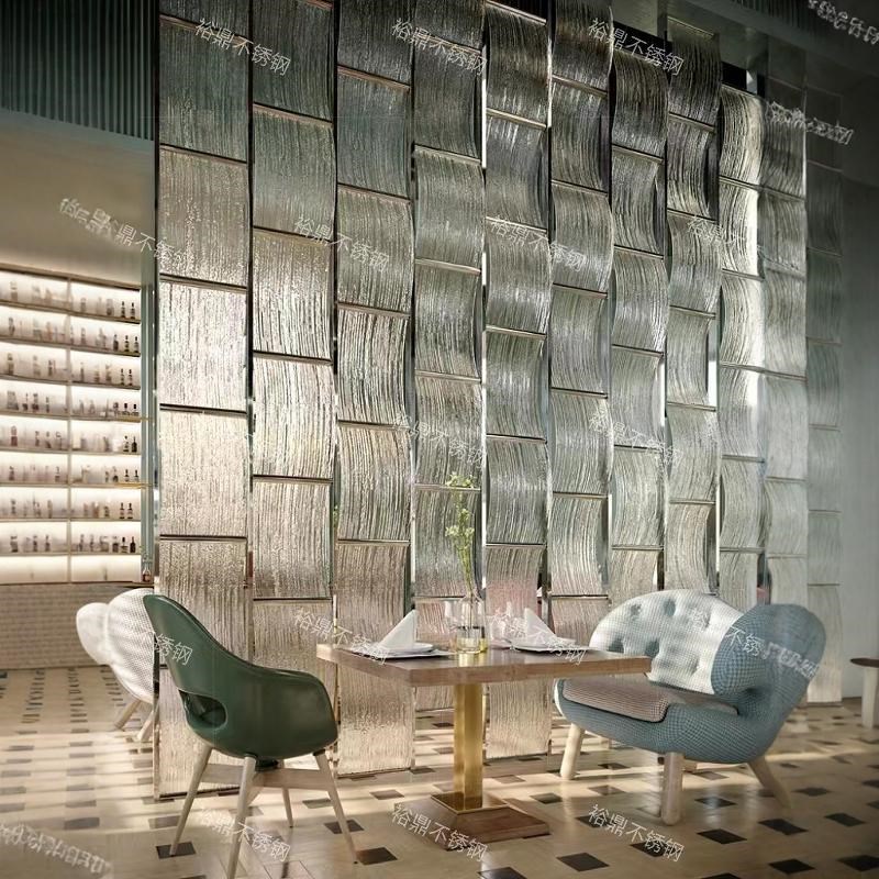 定制不锈钢热熔玻璃透光水波纹亚克力屏风灯酒店大堂玄关背景墙