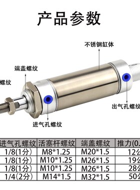 亚德客带缓冲迷你气缸MFC20X25X32X40X50X63X10X60X75SX100U125CA
