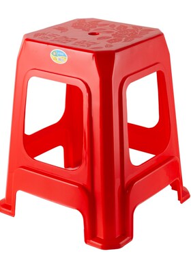 美塑嘉红色加厚塑料凳子成人高凳花开富贵椅子喜庆方凳49cm高家用