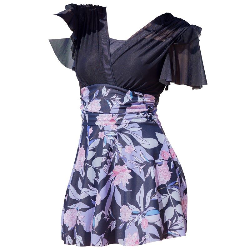 游泳衣女士保守泡温泉微胖遮肚子中老年遮肉小胸聚拢连体裙式泳装