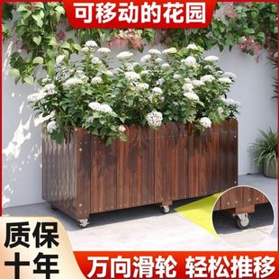 种种植箱滑轮实木室外长方形化树户外防腐木花箱花盆阳台种菜碳箱