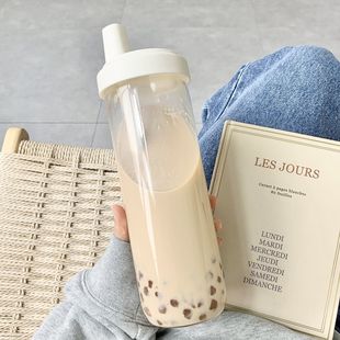 奶茶杯子家用重复使用便携耐热玻璃水杯高颜值大容量学生奶茶杯