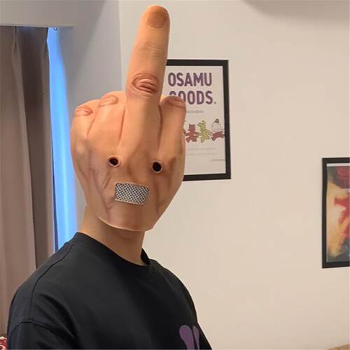 搞怪cosplay头套恶搞嘲讽抽象比中指装扮面具鄙视演出舞台道具