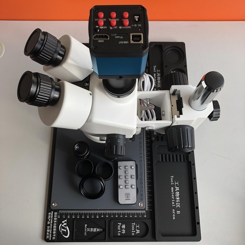 三目超大多功能手机维修显微镜 1400万像素高清相机显微镜