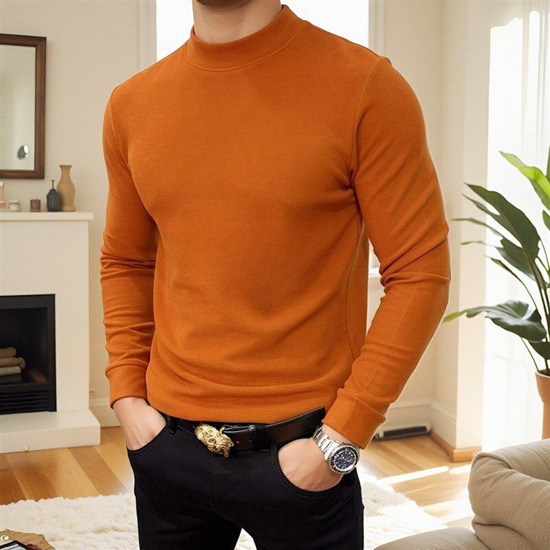 真澳绒半高领打底衫男加厚磨毛保暖中领F长袖双面德绒内搭加绒T恤