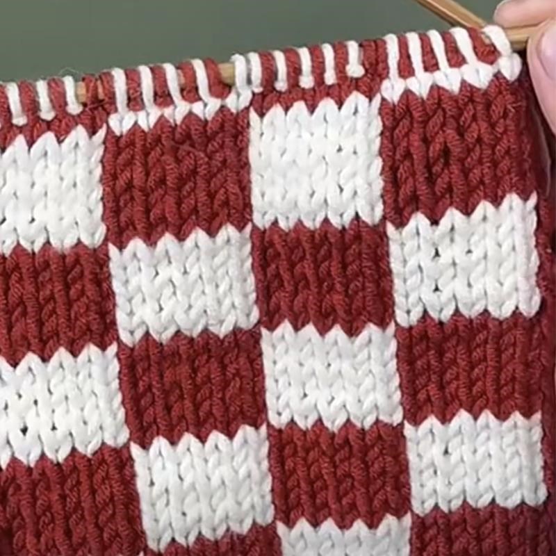 棋盘格围巾手工编织diy材料包手织围脖情人棉线团织亲肤送女友红