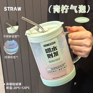 玻璃杯带把手耐高温防摔防爆双层高硼硅有盖透明大容量泡茶办公室