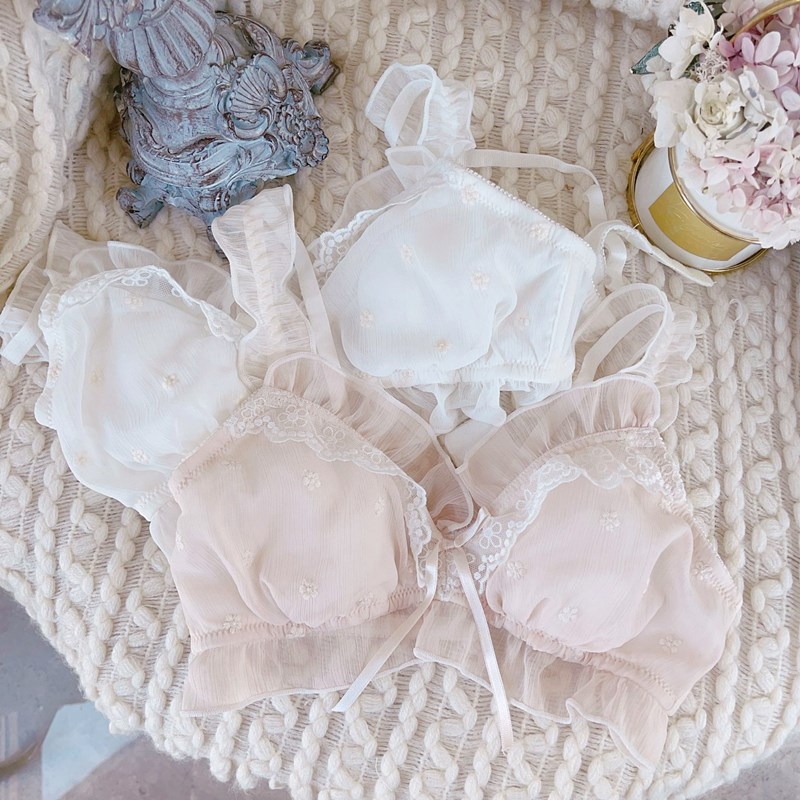 初恋少女感粉嫩温柔小胸内衣套装文胸内裤日系蕾丝爆款聚拢无钢圈