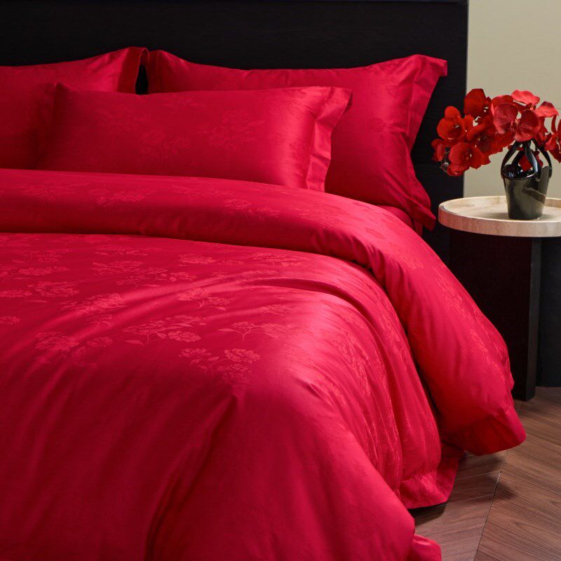 高档100S长绒棉婚庆四件套红色新婚陪嫁被套纯棉结婚床上用品婚房