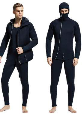 黑色潜水服男7MM分体内里丝光绒潜水服防寒保暖5MM潜水衣 拉链式