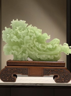 百财聚来玉白菜摆件招财百财客厅玄关酒柜装饰品公司开业乔迁礼物