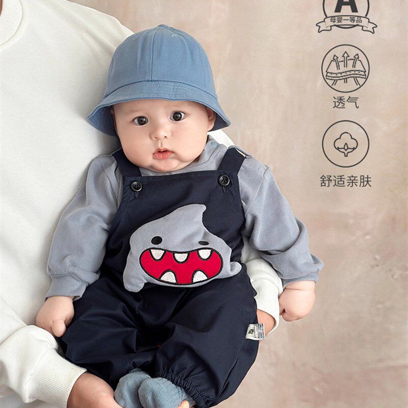 男式早秋套装婴儿服装2025秋季新款超级可爱的韩式婴儿工作服两件