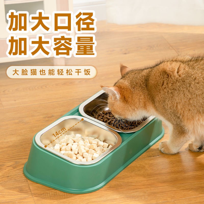宠物不锈钢双碗猫碗狗碗派可为食盆防打翻猫咪用品小型犬狗狗饭碗