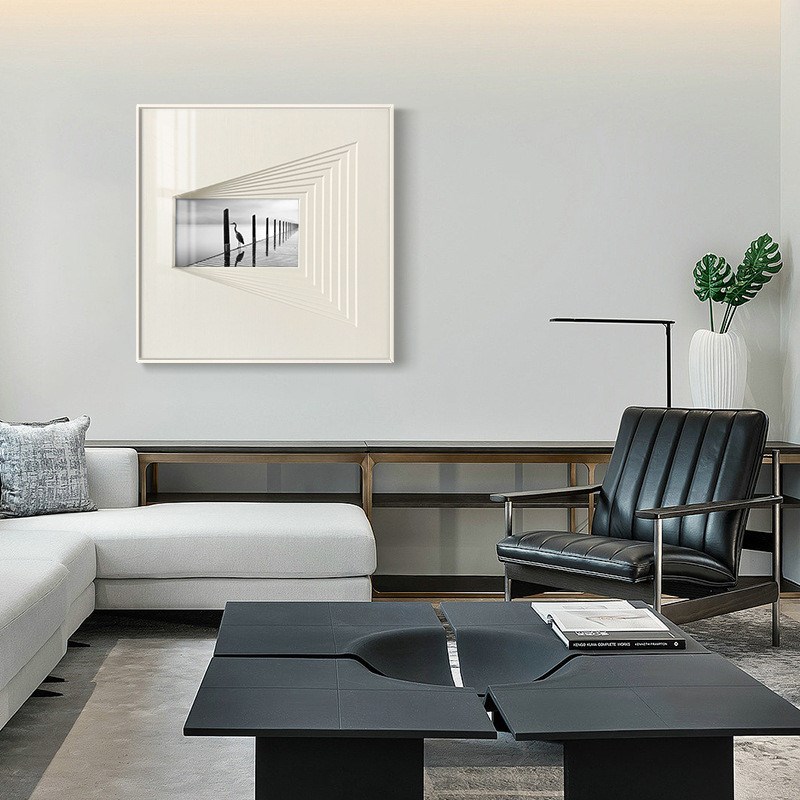 现代简约客厅装饰画多层立体壁画黑白玄关餐厅卧室书房挂画免打孔